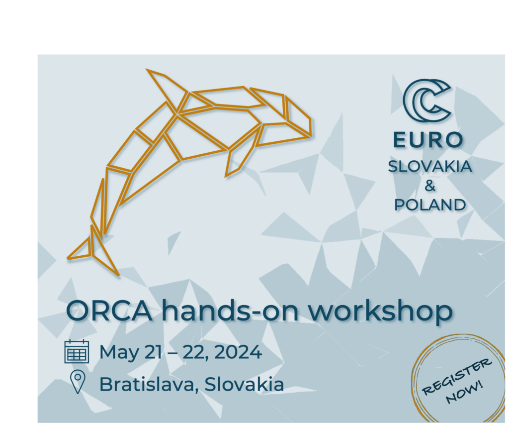 Baner z podstawowymi informacjami o warsztatach ORCA: szkolenie odbędzie się w dniach 21-22 maja 2024 roku w Bratysławie. 